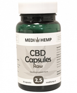 Buy CBD Raw Hempseed Oil Capsules Buy CBD Raw Hempseed Oil Capsules (Medihemp) 12,5mg 2,5% The RAW CBD capsules from MediHemp are easy to use. In every capsule, there is exactly 12,5mg of this effective substance CBD + CBDA. The dosage is easy to measure, and therefore always the same. Start with 2 capsules per day and if the right result is not reached you can take 1 at a later time of the day. The experience of our regular customers learns that 2 capsules are almost always enough to experience the wholesome effect of CBD(A). MediHemp CBD every capsule contains: 500mg Organic cold-pressed hemp seed oil 12,5mg CBD/CBDa Fish gelatin capsule Ideal ratio CBD/CBDA Raw CBD (not heated) Biologicaly certified CBD capsule easy and healthy The CBD capsule is the solution for everyone who wants to enjoy the healthy benefits that CBD(A) and other cannabinoids have to offer without any effort. We already know that CBD is healthy for humans (and animals). Many investigations and different governments and universities demonstrate the wholesome properties without any doubt. So you don’t need to measure or dose in a difficult way anymore, just take a CBD capsule with a bit of water and that’s all. Health will flow into your body. Concentrated CBD and CBDA The CBD capsule is filled with organic hemp seed oil and dissolved cannabinoids such as CBD and CBDA. The CBD and CBDA in this capsule are present in the ideal ratio of 1:1 for an optimal wholesome effect. The healthy cold-pressed hemp seed oil also helps to contribute to the special healthy properties of this capsule. The CBD capsule is filled for 85% with hemp seed oil and 15% CBD + CBDA paste. This brings the ratio of CBD + CBDA to 2,5% in the capsules, this is equal to 25mg per capsule. Usage MediHemp CBD Capsules The RAW CBD capsules from MediHemp are easy to use. In every capsule, there is exactly 12,5mg of this effective substance CBD + CBDA. The dosage is easy to measure, and therefore always the same. The experience of our regular customers learns that 2 capsules is almost always enough to experience the wholesome effect of CBD(A).