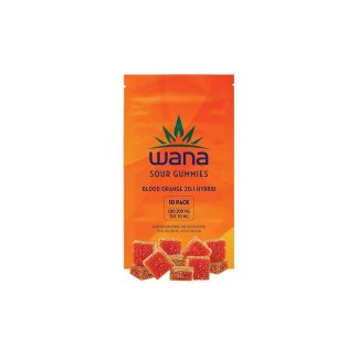 Description DETAILS: Wana Sour Gummies Blood Orange 20:1 have a sweet, citrus flavour with 20mg of CBD and 1mg of THC per gummy. Made with a terpene-enhanced hybrid blend, Wana Sour Gummies Blood Orange are handcrafted with pectin (never gelatin) for an elevated texture. Each package contains 10 gummies.